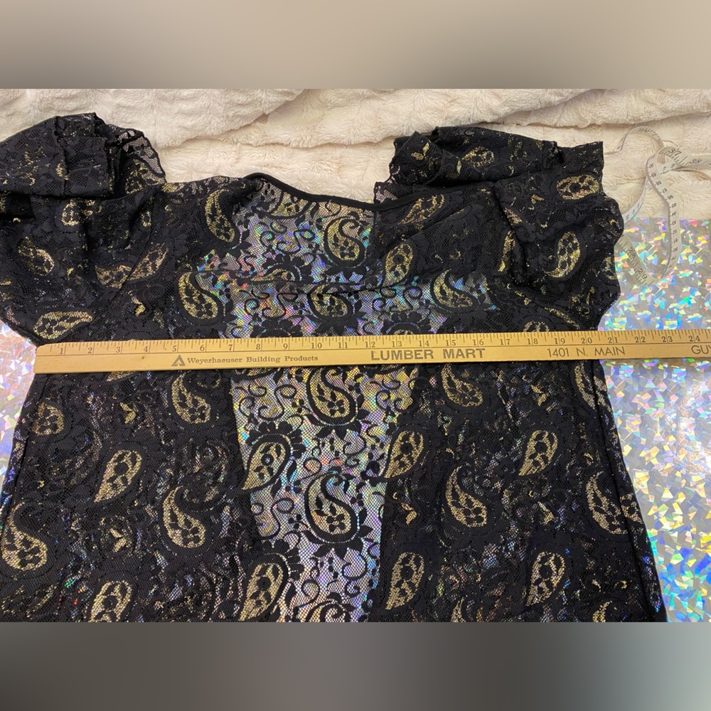 Grace + Emma Open Front Black Gold Lace Bell Sleeve Duster Kimono Whimsigoth S/M - Picture 5 of 12